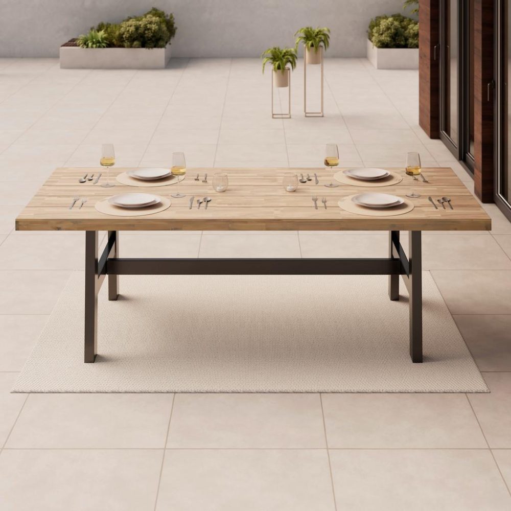 Gartentisch Selma Schwarz/akaziefarben 240/100/75 cm Holz, Metall Schwarz, Akaziefarben rechteckig 