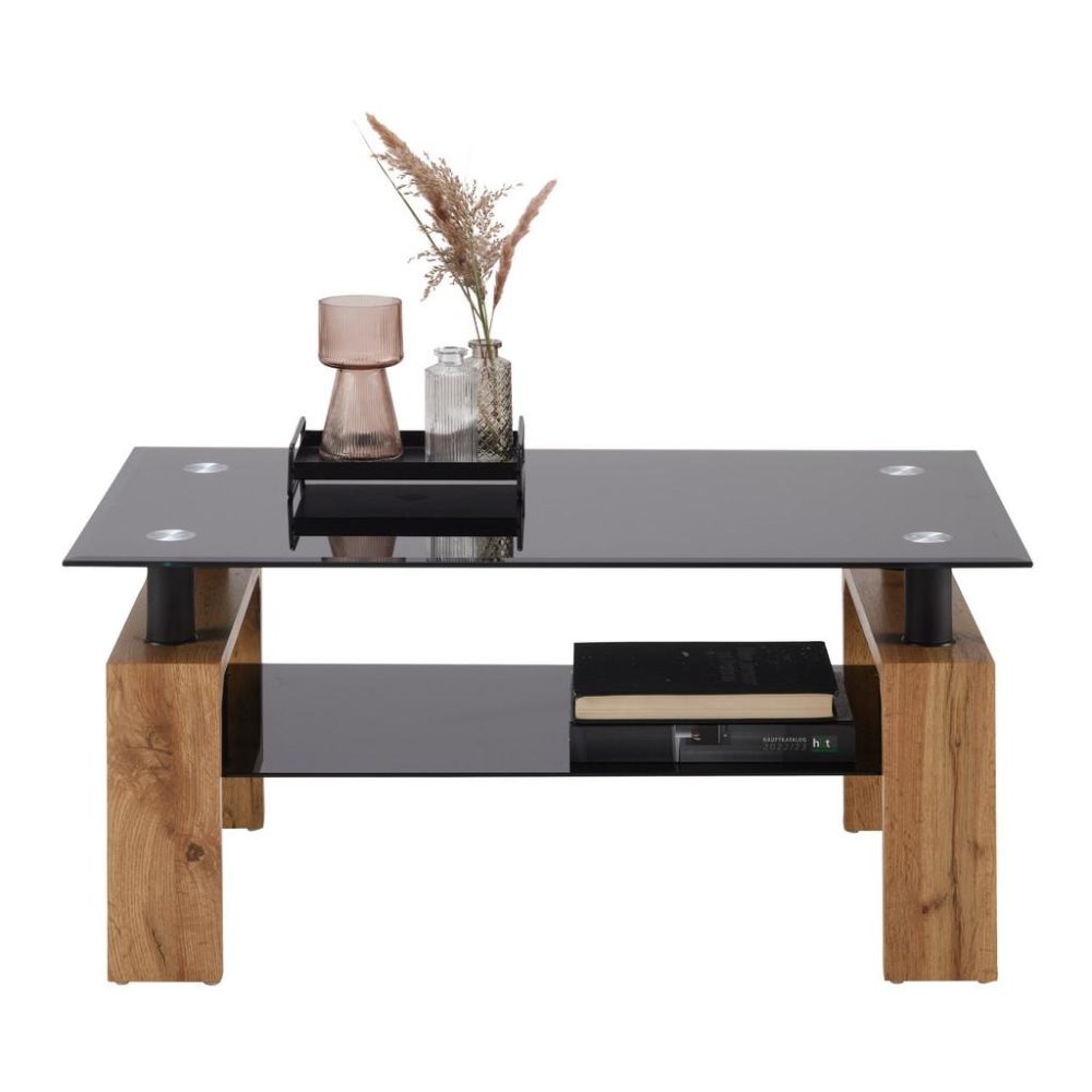 Couchtisch Intro Schwarz/eichefarben Metall, Glas, Holzwerkstoff 100/60/45 cm 