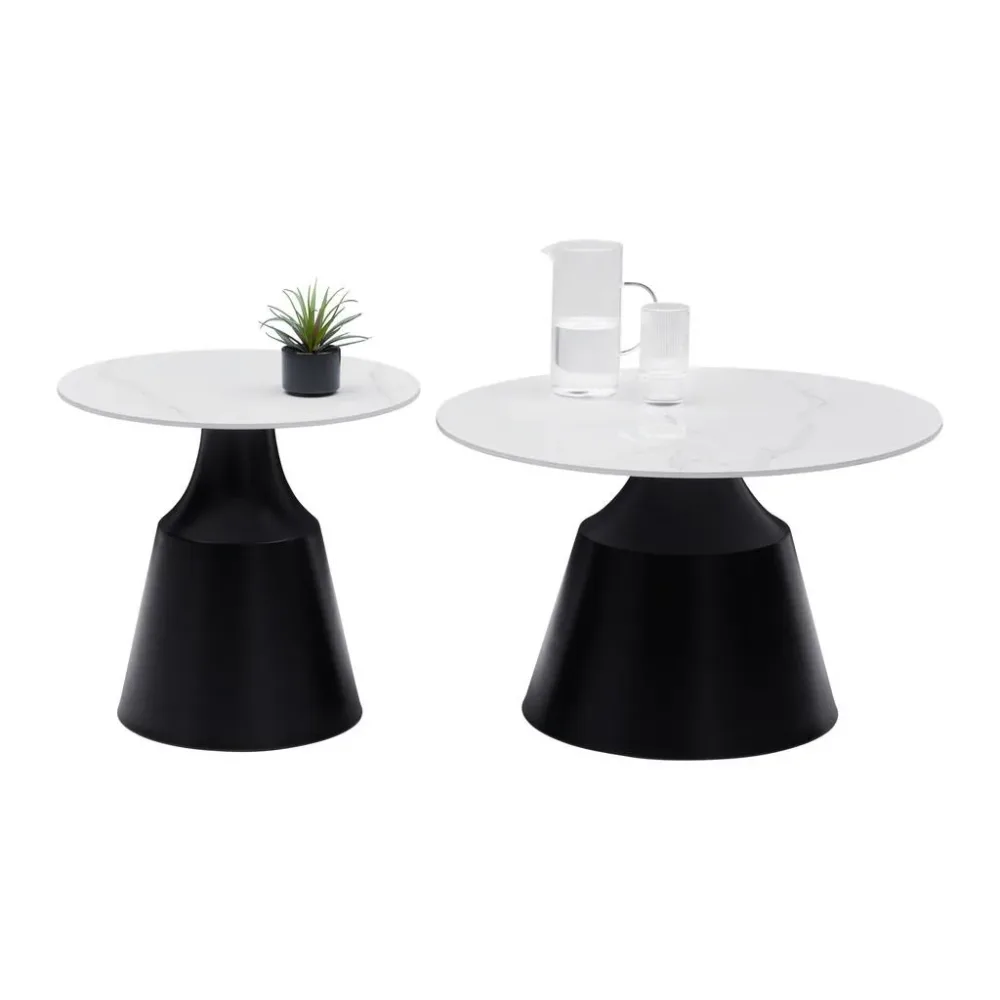Couchtisch Noah Schwarz/weiss, 2er Set Metall, Keramik 70/50/70/50/43/48 cm 