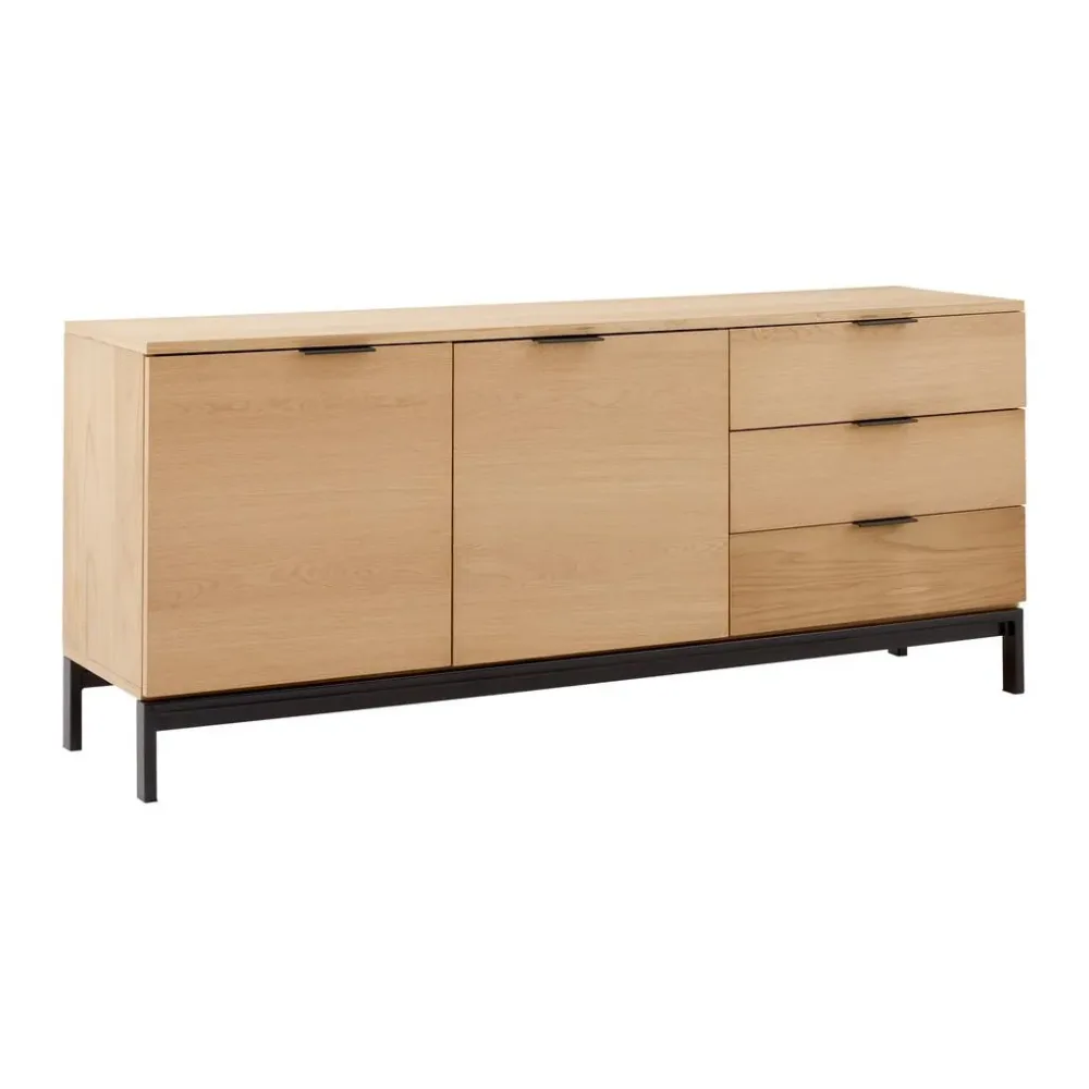Sideboard Sebastian Naturfarben/schwarz Echtholz  160/70/40 cm 3 Schublade(n) 