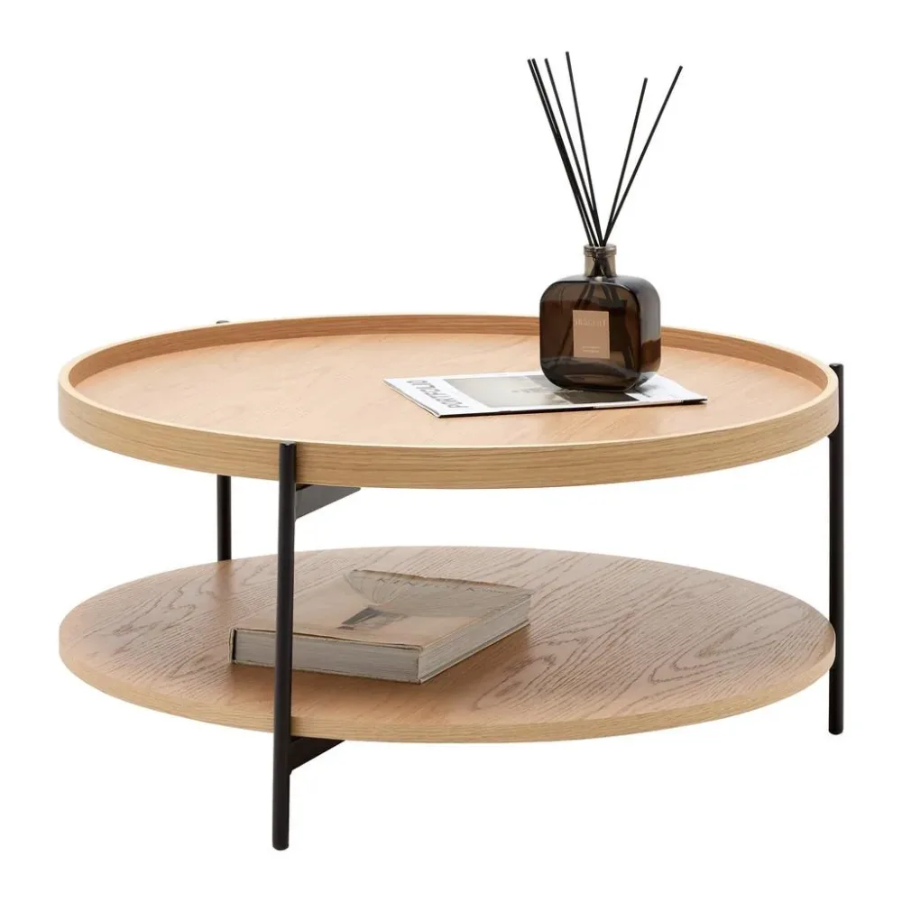 Couchtisch Plate Naturfarben/schwarz Metall, Holzwerkstoff 80/40/80 cm 