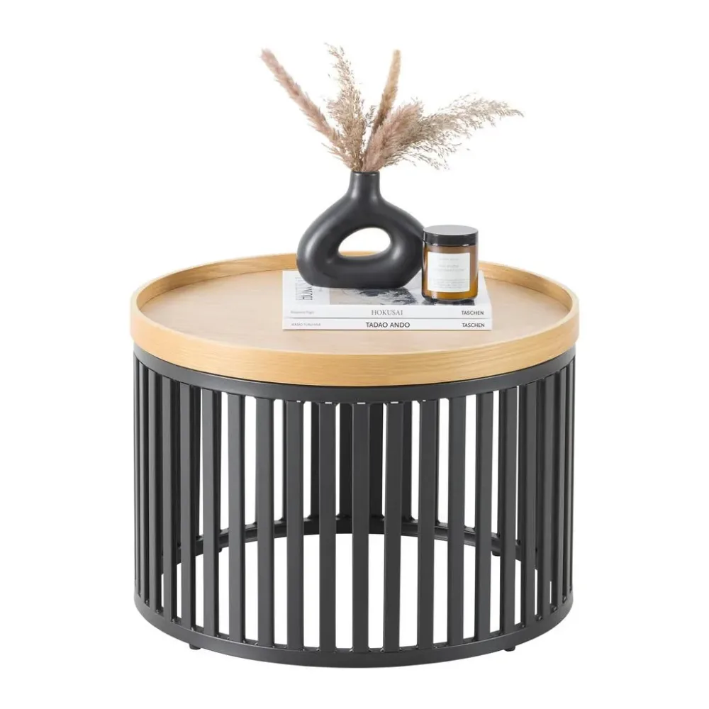 Couchtisch Jail Naturfarben/schwarz Holz, Metall, Holzwerkstoff 60/60/35 cm 