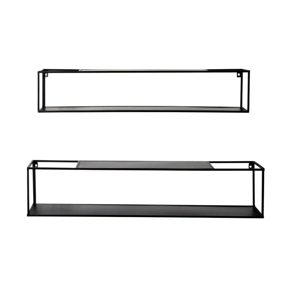 Wandregalset Aus Metall In Schwarz, 2 Stück 95-85/20-17/20-17 cm 