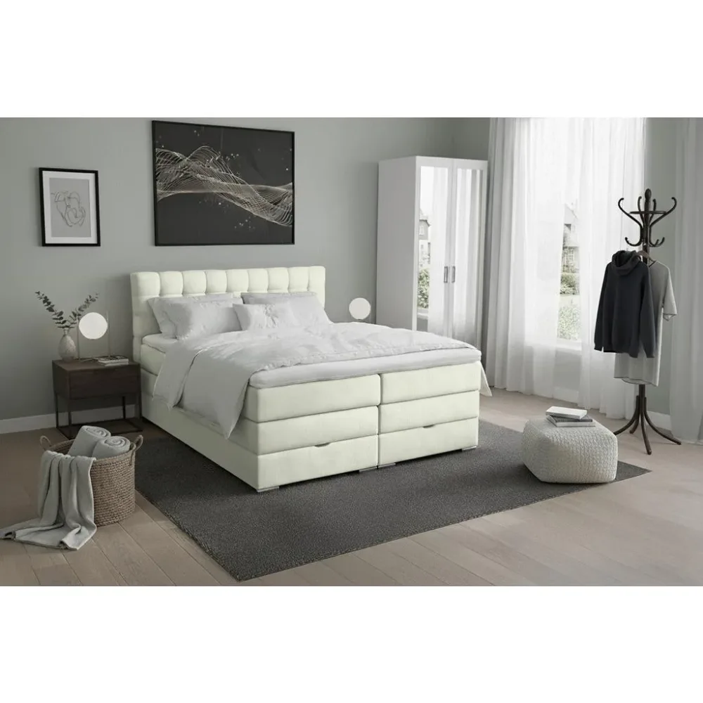Boxspringbett London -Exklusiv- 160/200 cm Elfenbein 