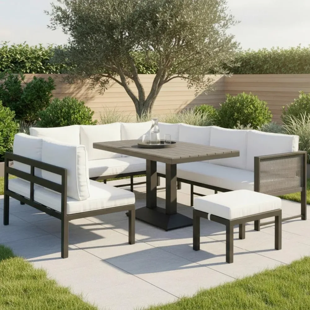 Dining-loungset Pergolina Weiss Metall/textil 5-teilig 