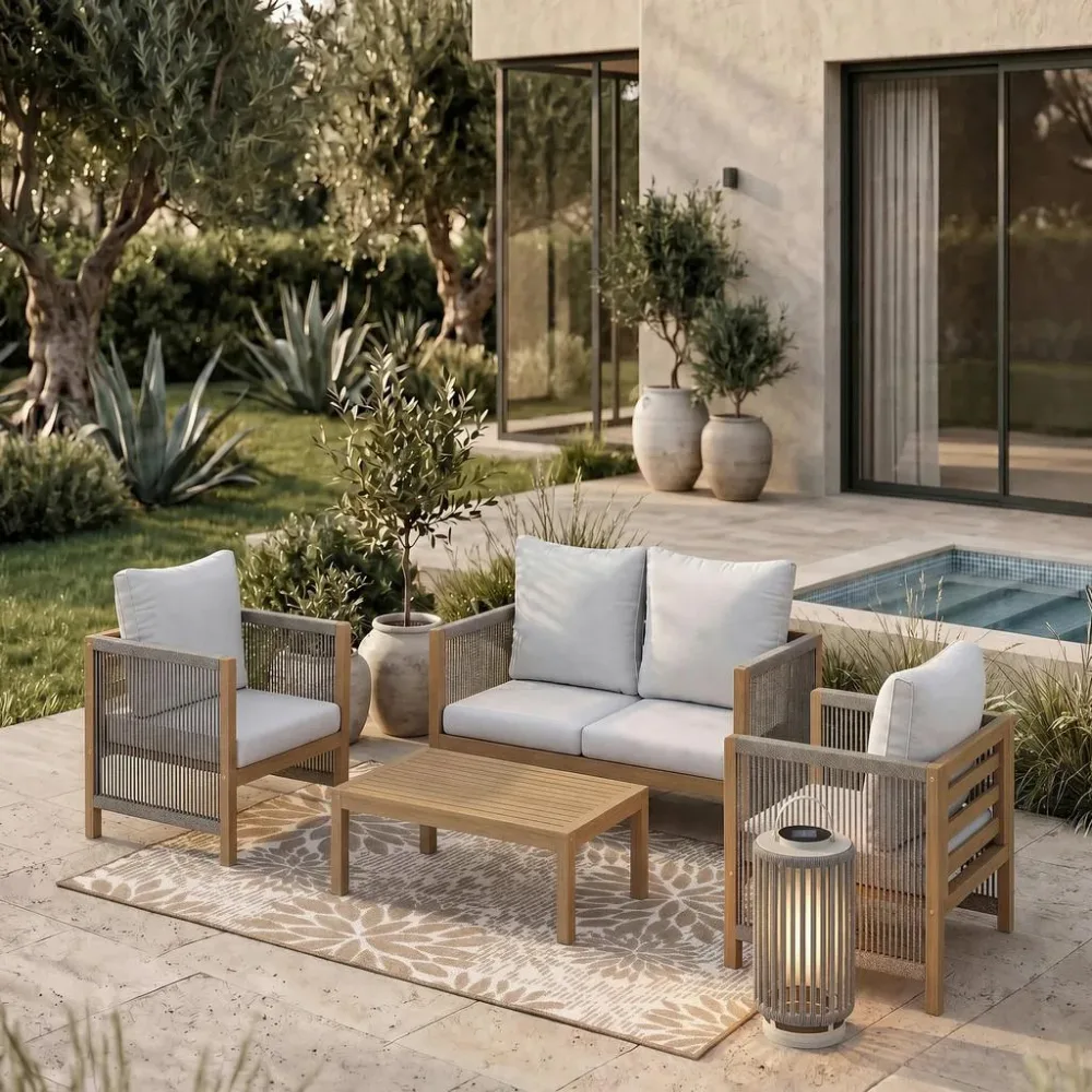 Gartenlounge Effie Hellgrau Holz/textil  124/64,5/63,5 cm 