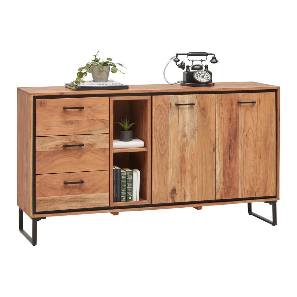 Sideboard Shiva Schwarz/akaziefarben  160/86/40 cm 3 Schublade(n) 