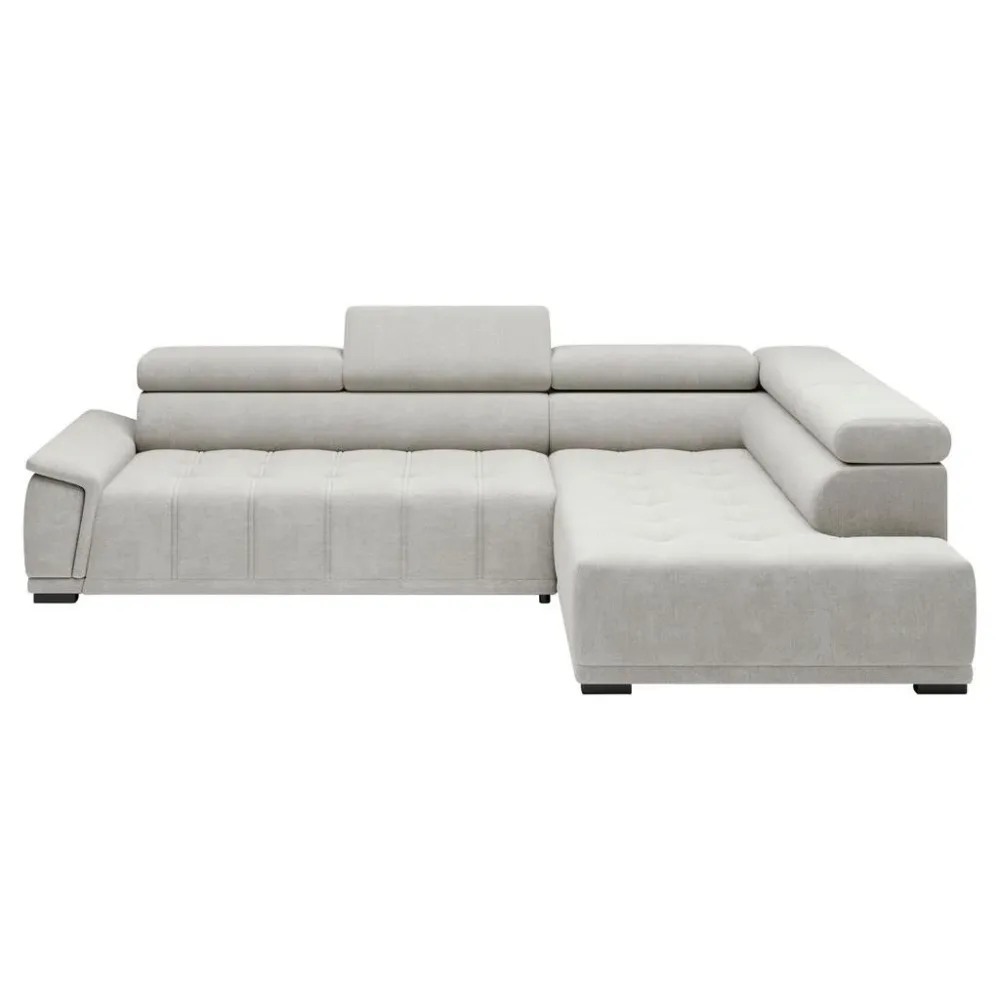 Ecksofa Gremio Rechts Chenille, Webstoff Grauweiss 