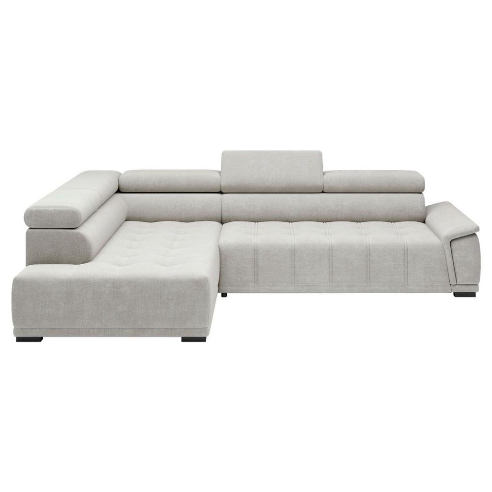 Ecksofa Gremio Links Grauweiss Chenille, Webstoff Grauweiss 