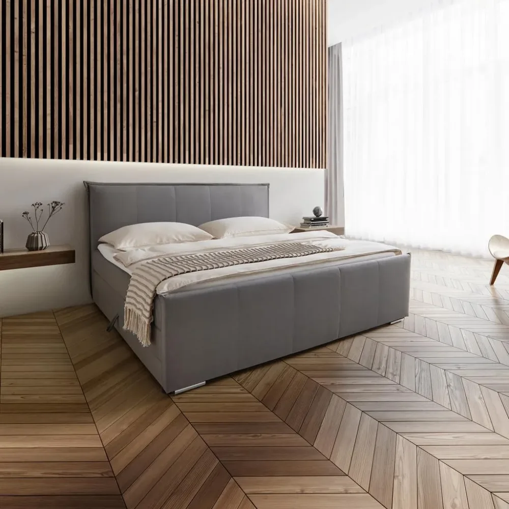 Boxspringbett Leonora Ca. 200x200 Cm Grau Mit Topper 200/200 cm Grau 