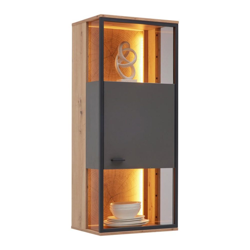 Hängevitrine Florenz Grau/schwarz/eiche Artisan Grau, Schwarz, Eiche Artisan 