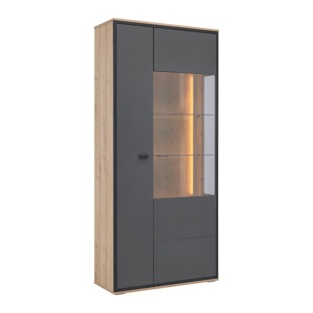 Vitrine Florenz Grau/eiche Artisan 90,2/202,0/38 cm , 