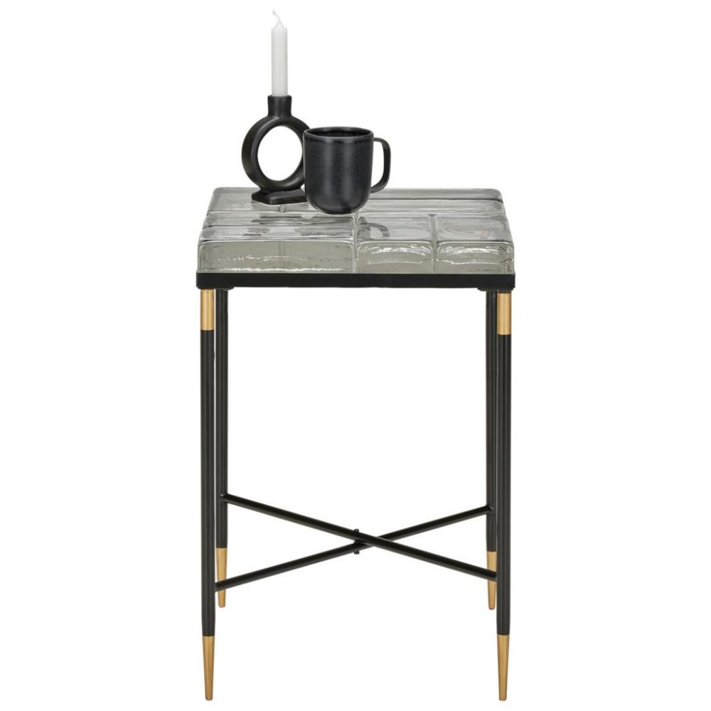 Beistelltisch In Schwarz/gold Metall, Glas 