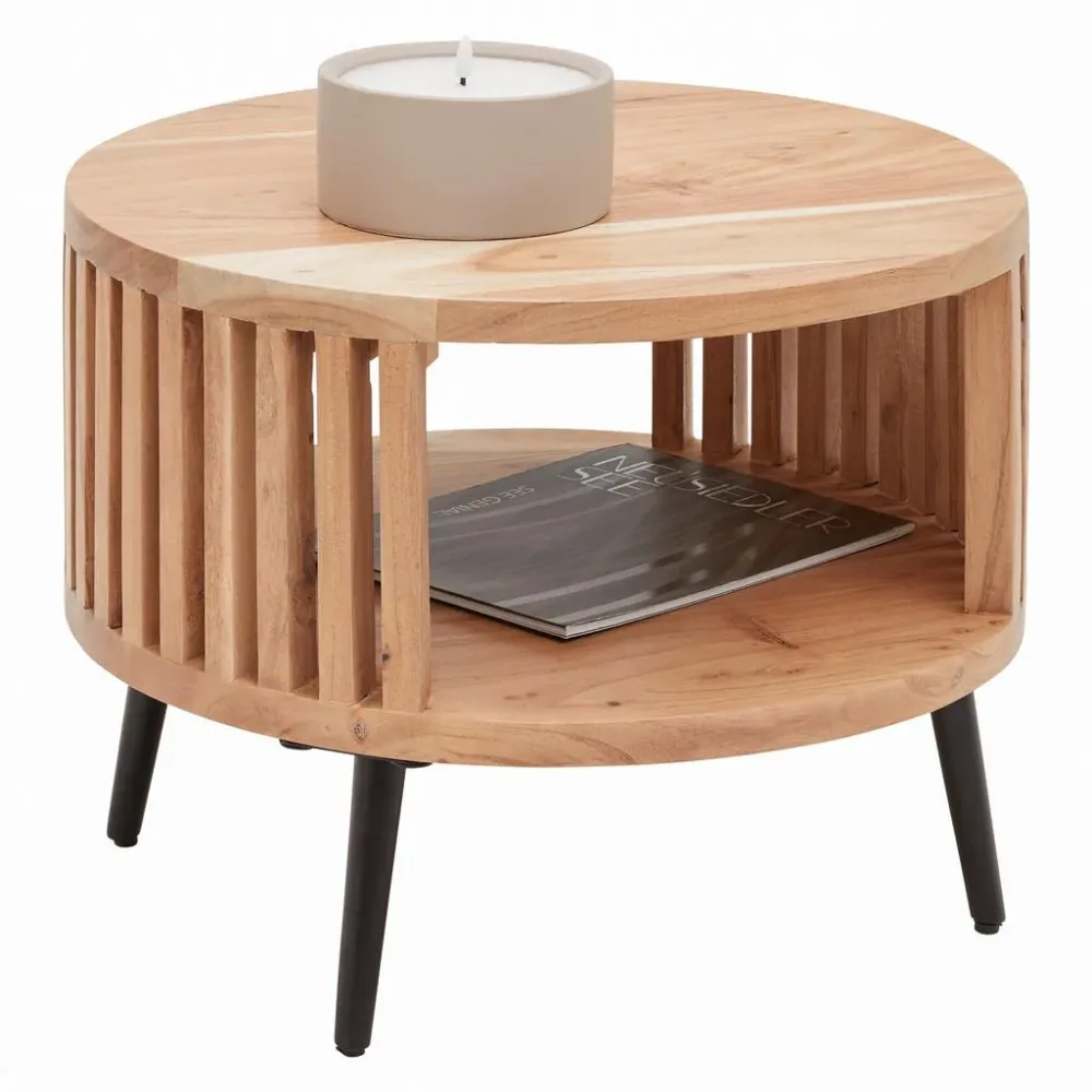 Beistelltisch Maddi Naturfarben/schwarz Holz, Metall 