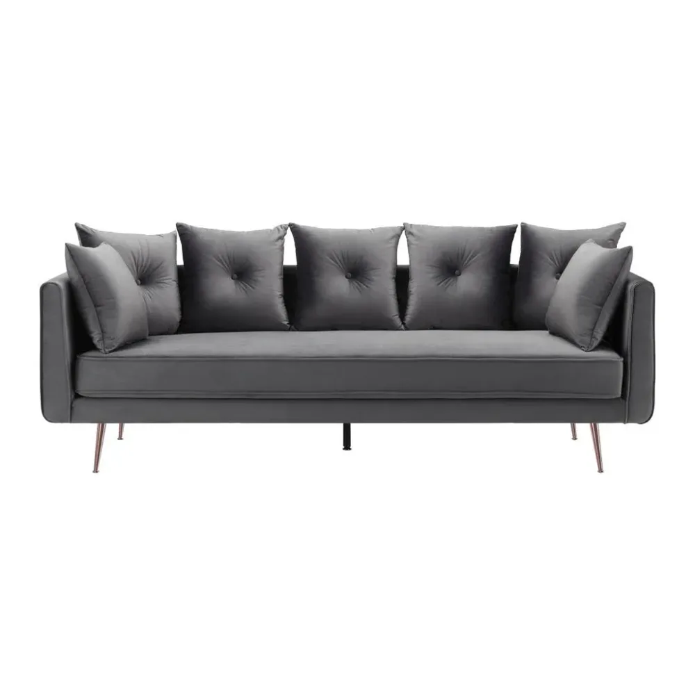 Sofa Luis Grau Samt Holz, Metall, Textil Grau 