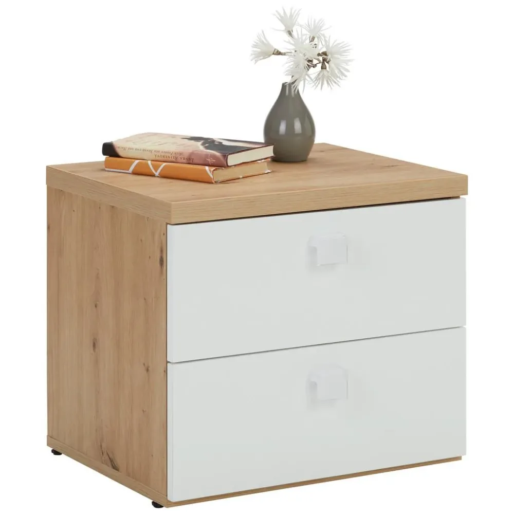 Nachtkästchen In Weiss/eichefarben 49/44/40 cm Weiss, Eichefarben 