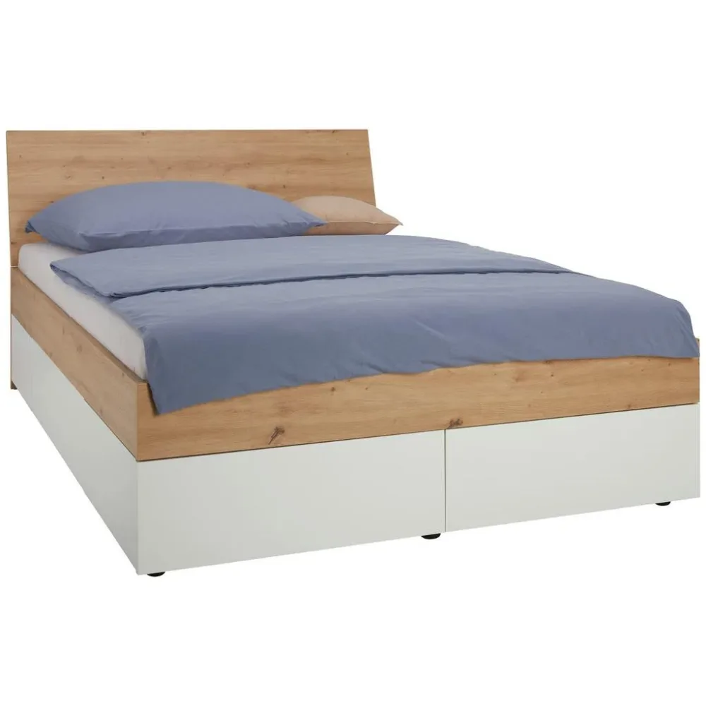 Stauraumbett In Weiss/eichefarben 120/200 cm Weiss, Eichefarben 