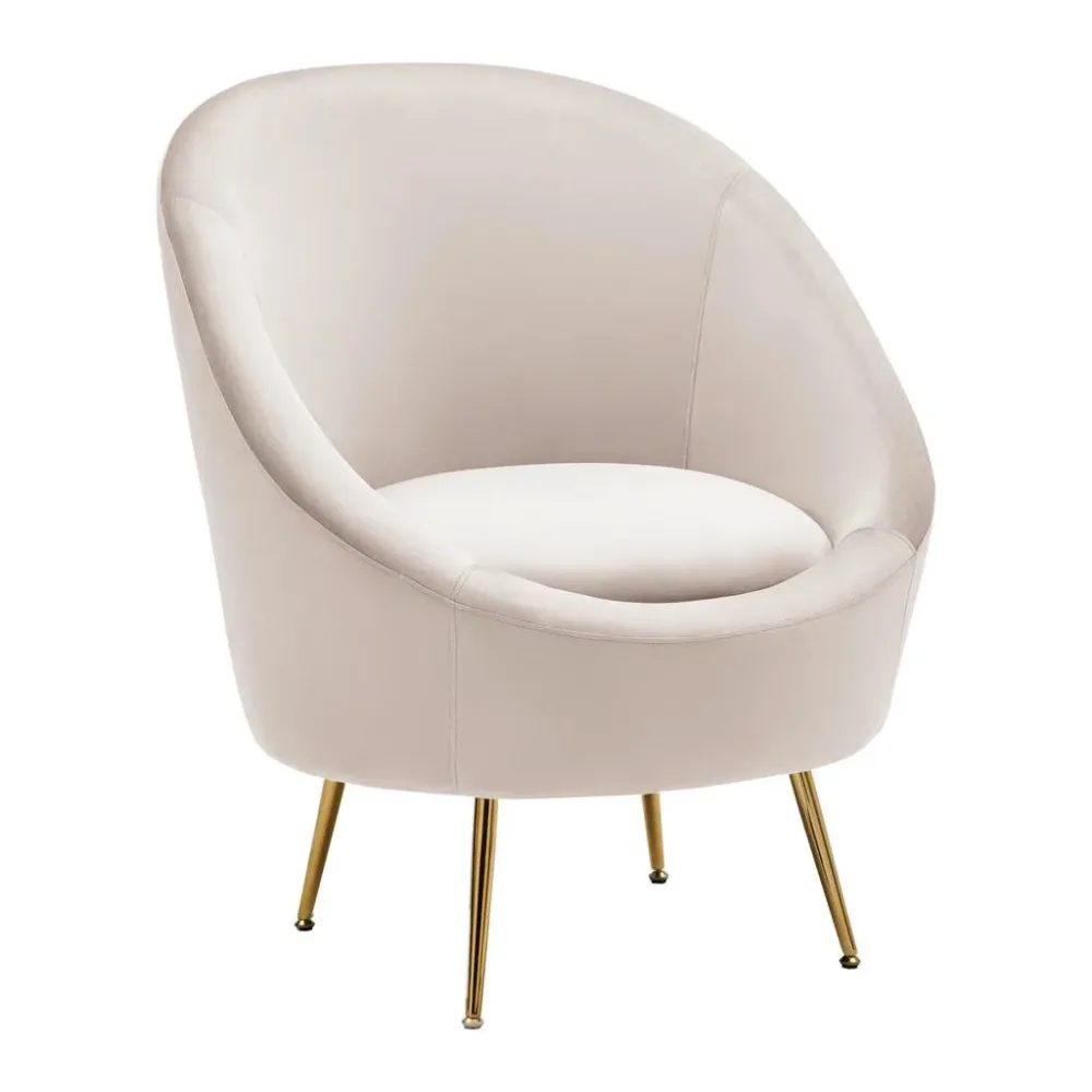 Relaxsessel Lou Hellgrau Samt Metall, Textil Goldfarben, Hellgrau 