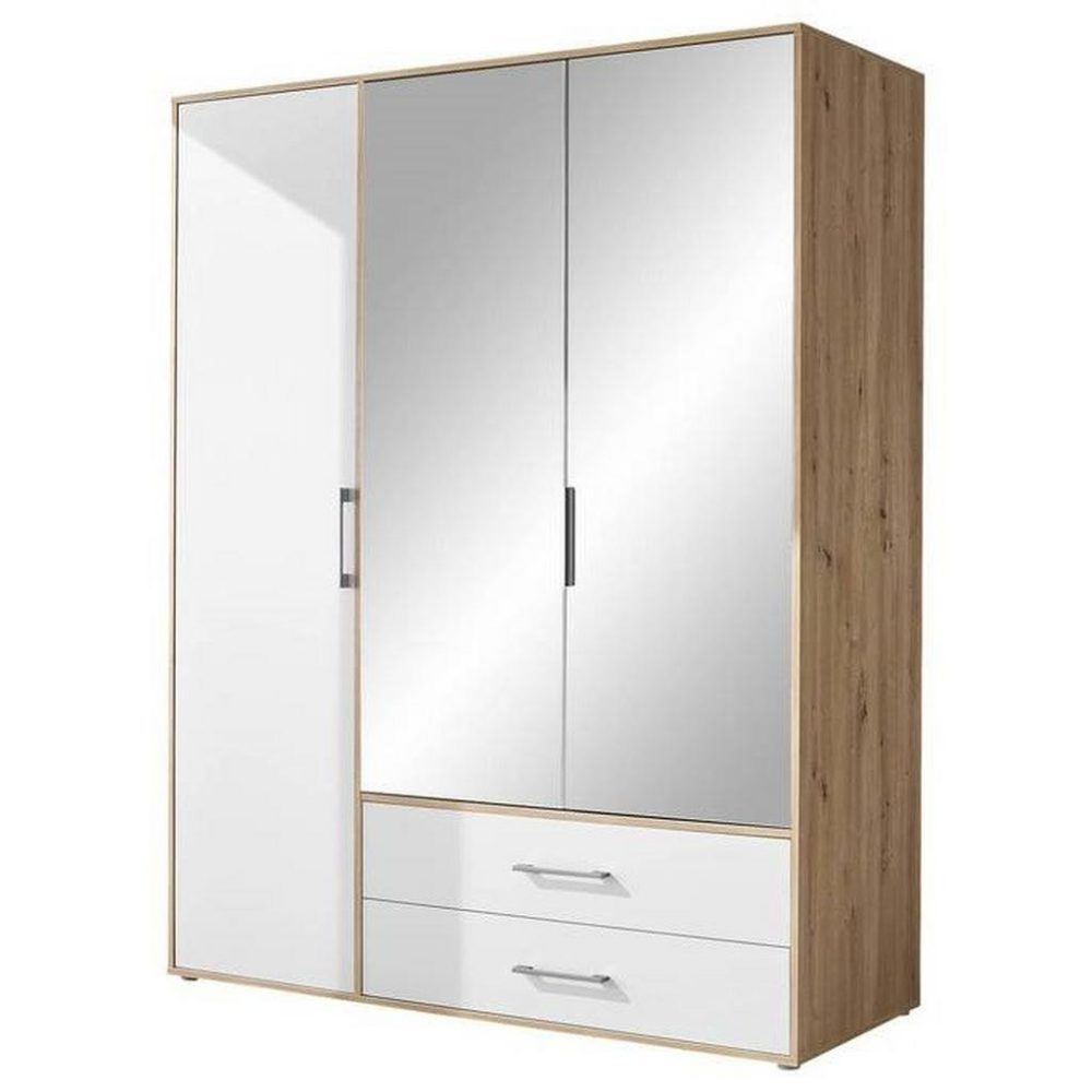 Kleiderschrank Lembo Weiss/eiche Artisan Silberfarben, Weiss, Eiche Artisan 