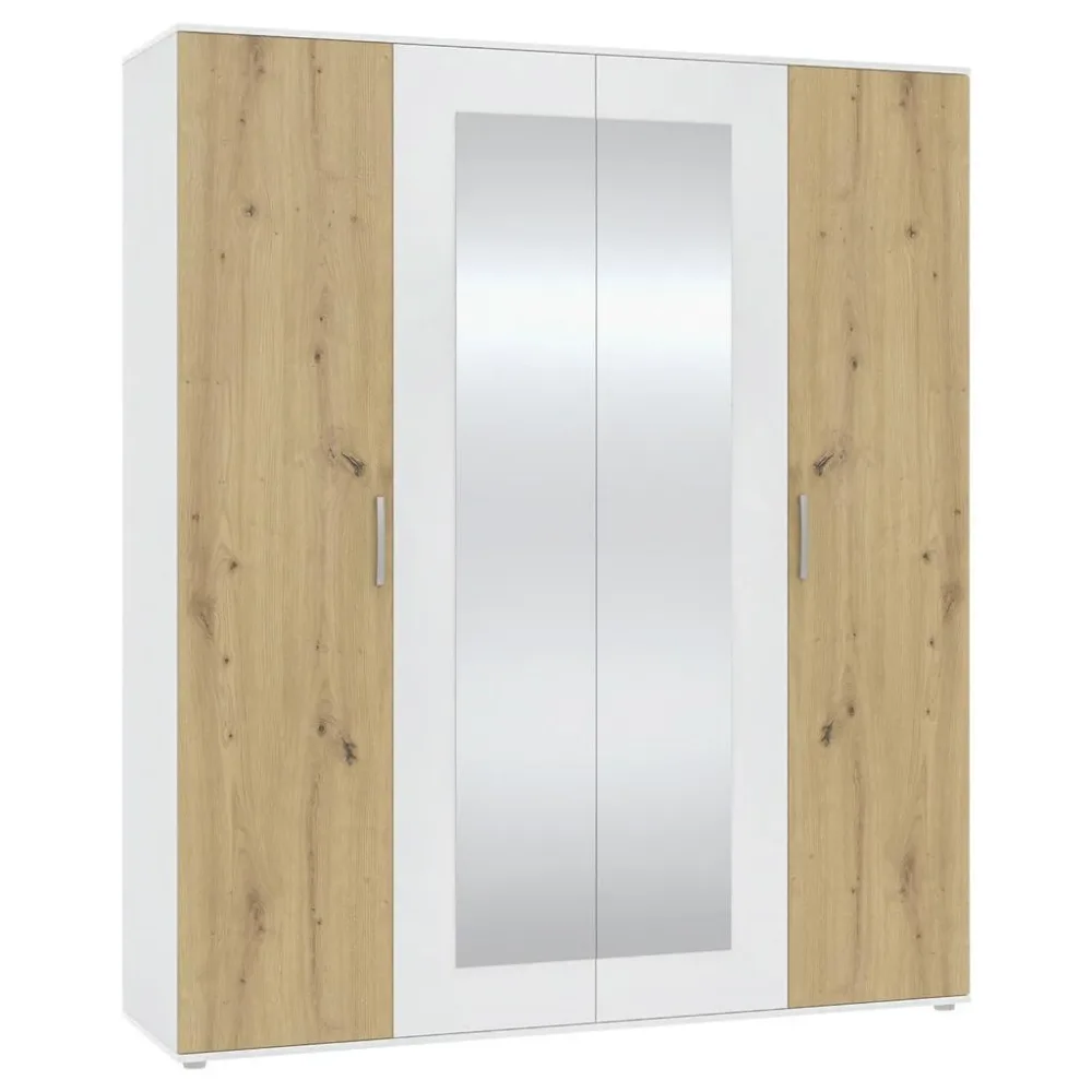 Drehtürenschrank Jan Weiss/eiche Artisan 180/210/52 cm Weiss, Eiche Artisan 