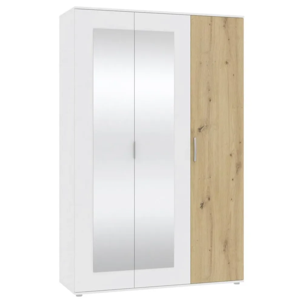 Drehtürenschrank Jan Weiss/eiche Artisan 135/210/52 cm Weiss, Eiche Artisan 