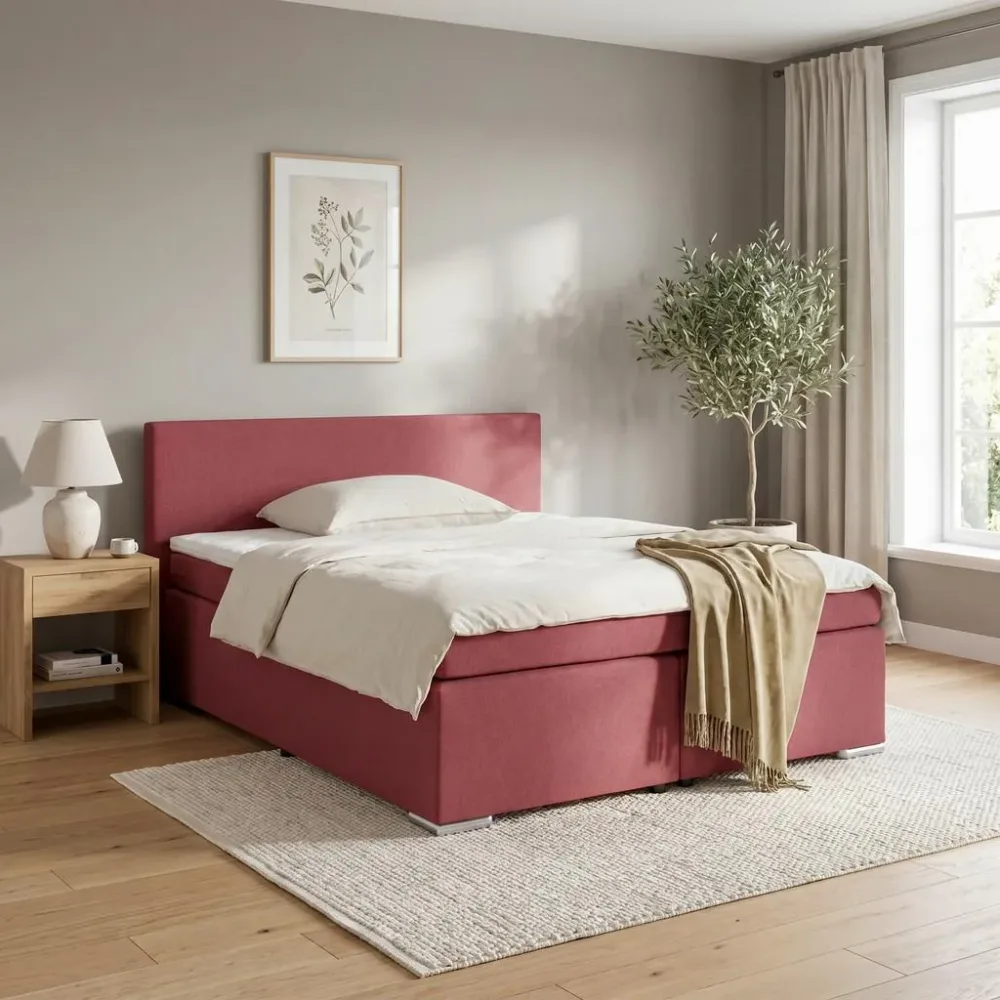Boxspringbett Mira 2 Dunkelrot Ca. 160x200cm 160/200 cm Dunkelrot 