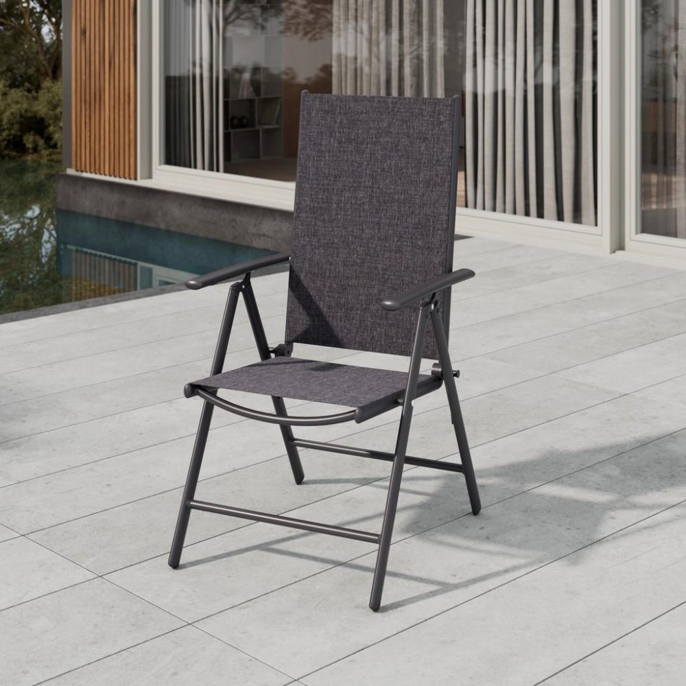 Gartenstuhl Niki Dunkelgrau/schwarz Metall, Kunststoff, Textil Anthrazit, Schwarz, Dunkelgrau 