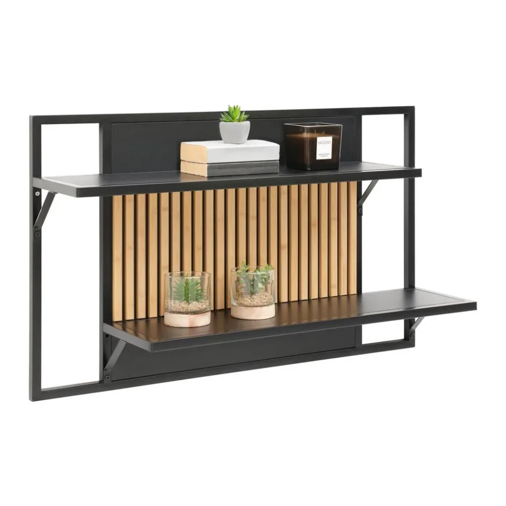 Wandregal Madrid Schwarz/naturfarben Massiv 100/60/25 cm 