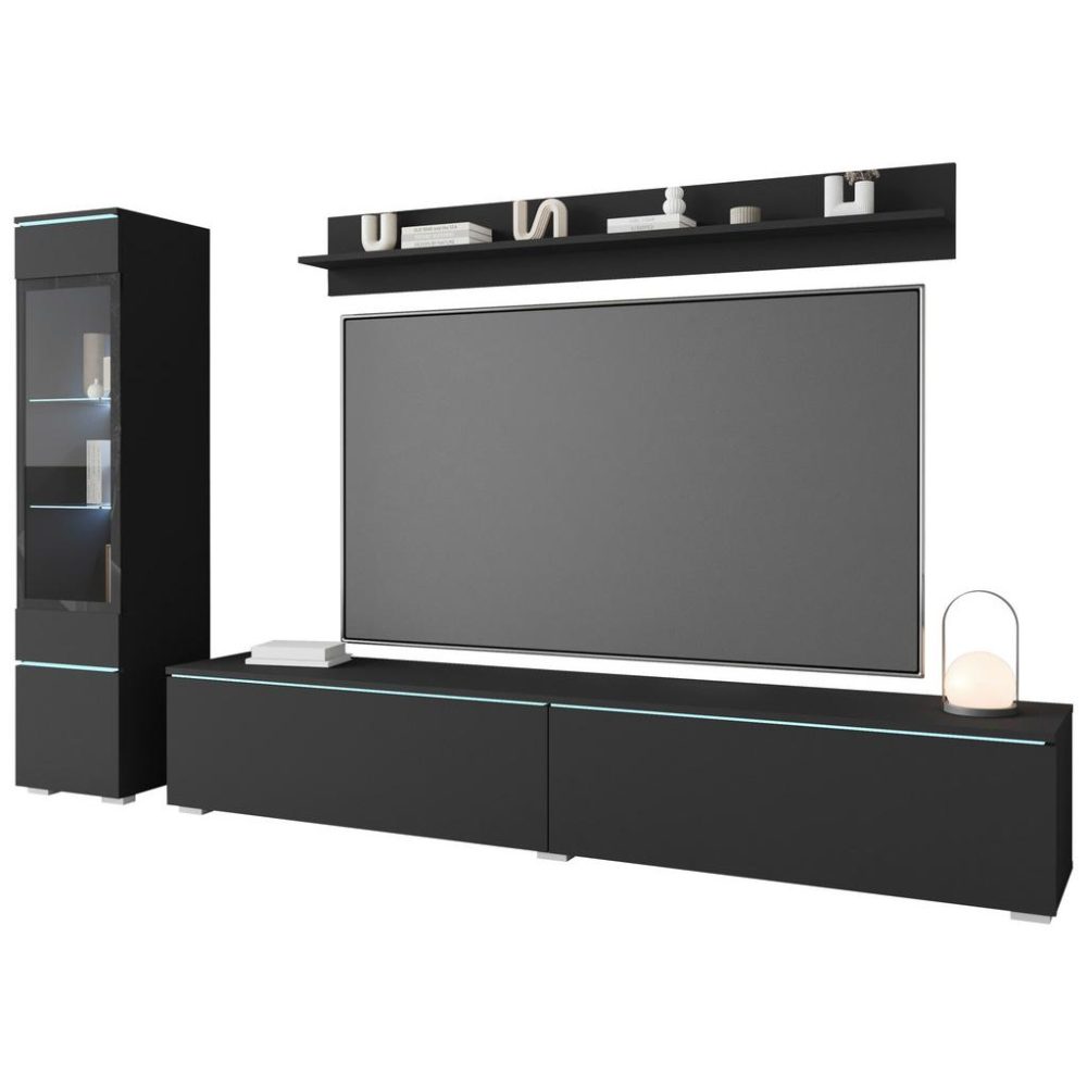 Wohnwand Vera | Schwarz/graphit Graphitfarben 210/130/33 cm 