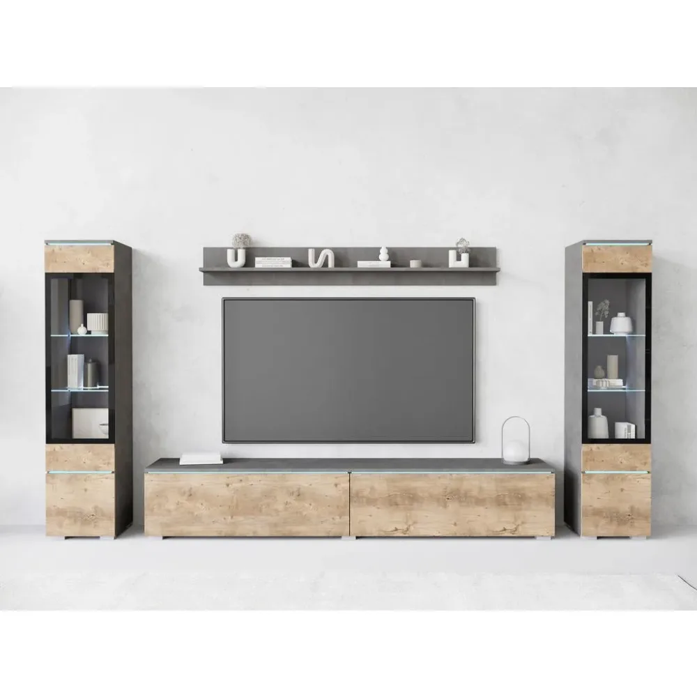 Wohnwand Vera Ii Anthrazit, Kastanieneichefarben 240/130/33 cm 