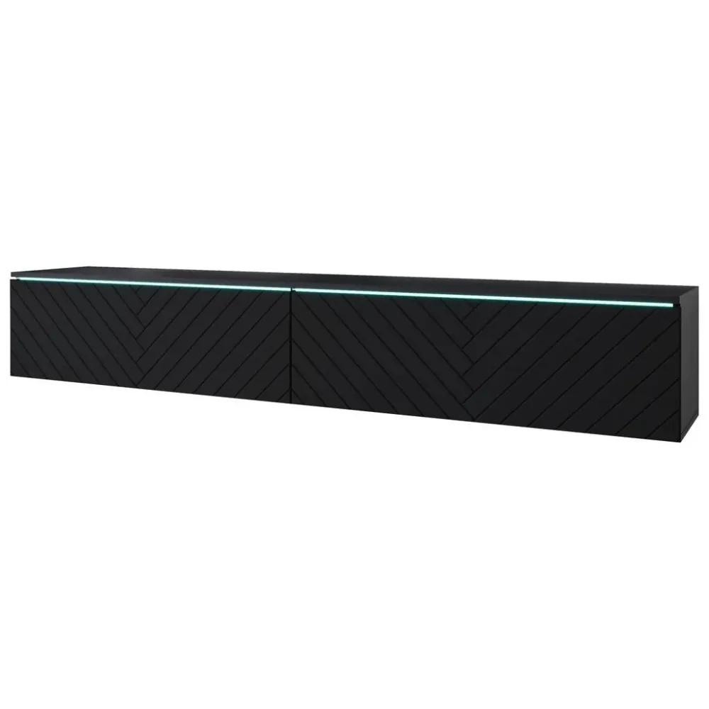 Lowboard D180 Schwarz Mit Fischgräte Schwarz 