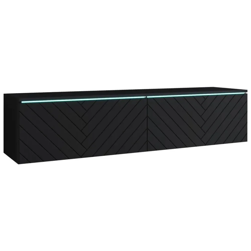 Lowboard D140 Schwarz Mit Fischgräte Schwarz 