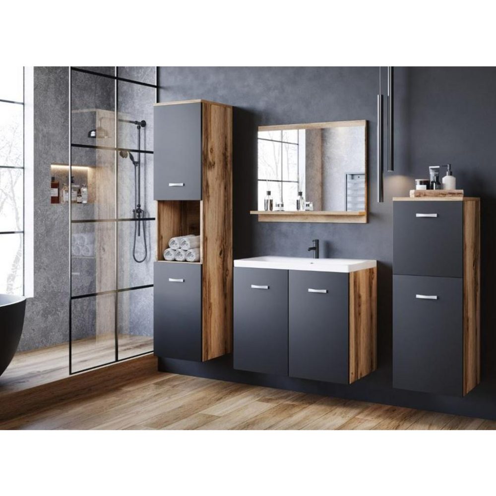 Badezimmer Malo Eiche Wotan/schwarz 