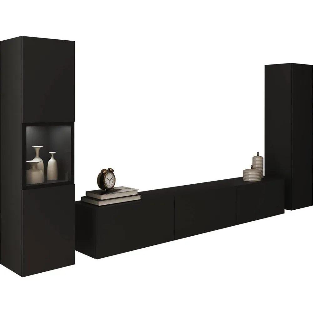 Wohnwand Berlin Schwarz Ca. 240x130x31cm Schwarz 240/130/31 cm 