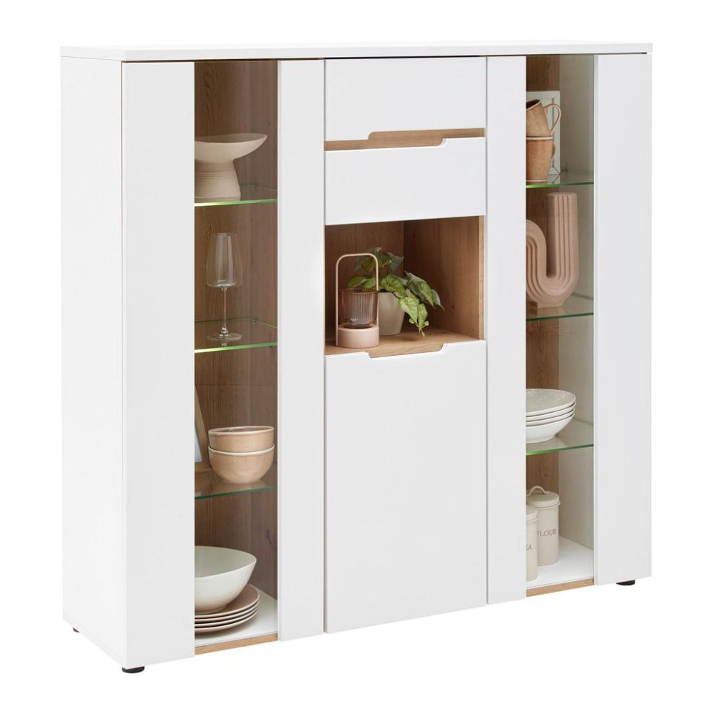 Highboard Dallas Weiss/eiche Artisan  130/127/38 cm 1 Schublade(n) 