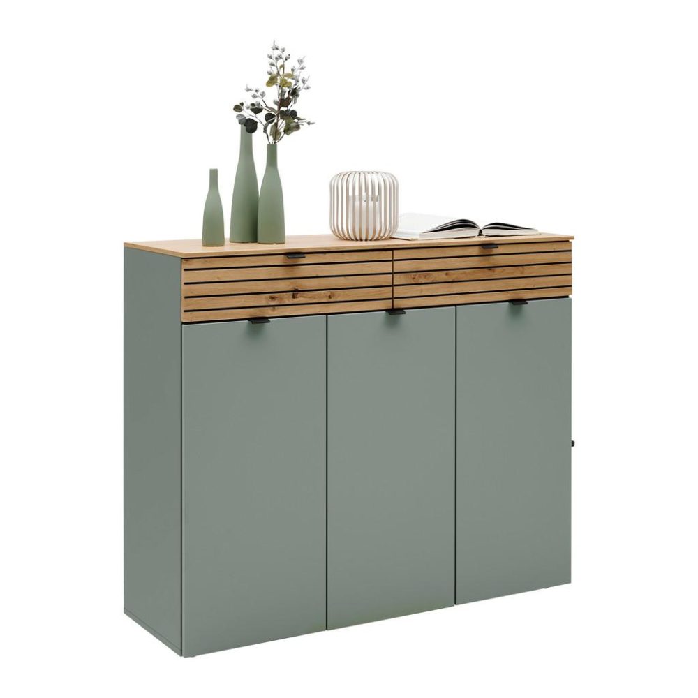 Kommode Bahia-m Grün/eiche Artisan , 122/101/41 cm , 2 Schublade(n) 
