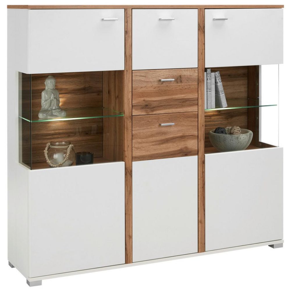 Highboard In Eichefarben  142/131/37 cm 2 Schublade(n) 