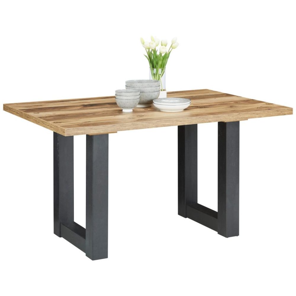 Esstisch In Eiche/schwarz Holzwerkstoff 160/70/74 cm 