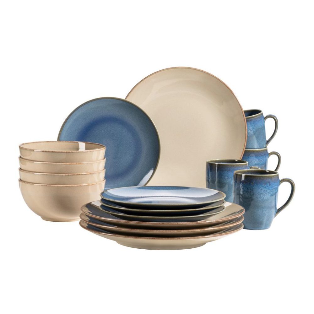 Mäser Ossia Tafelservice 16-teiliges Teller Set blau / grau