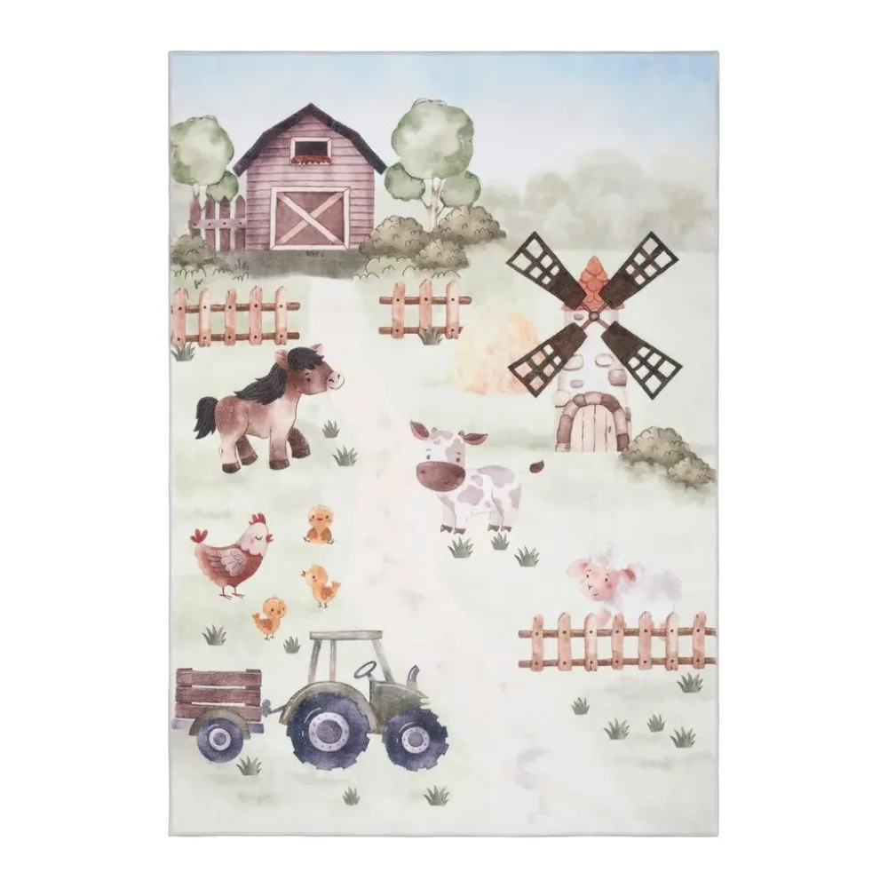 Kinderteppich Bauernhof In Grau Ca. 120x170cm 120/170 cm 
