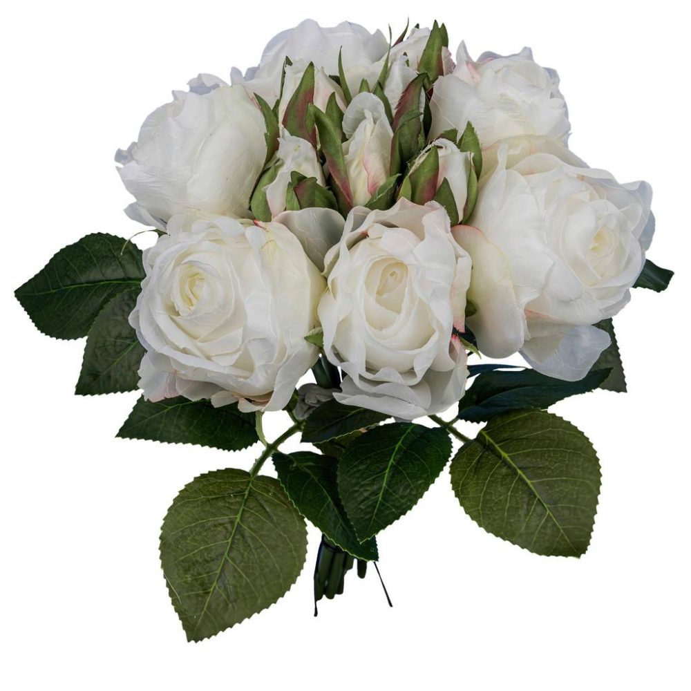 Kunstpflanze Rosenstrauss I Weiss/grün Rose 30 cm 