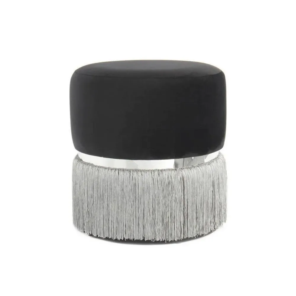 Hocker Ht46w-Blk Grau, Schwarz, Silberfarben Metall, Textil, Holzwerkstoff 
