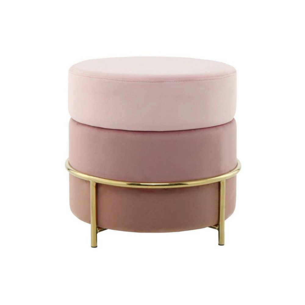 Hocker 7pjlj-Pnk Rosa, Goldfarben Metall, Textil, Holzwerkstoff 