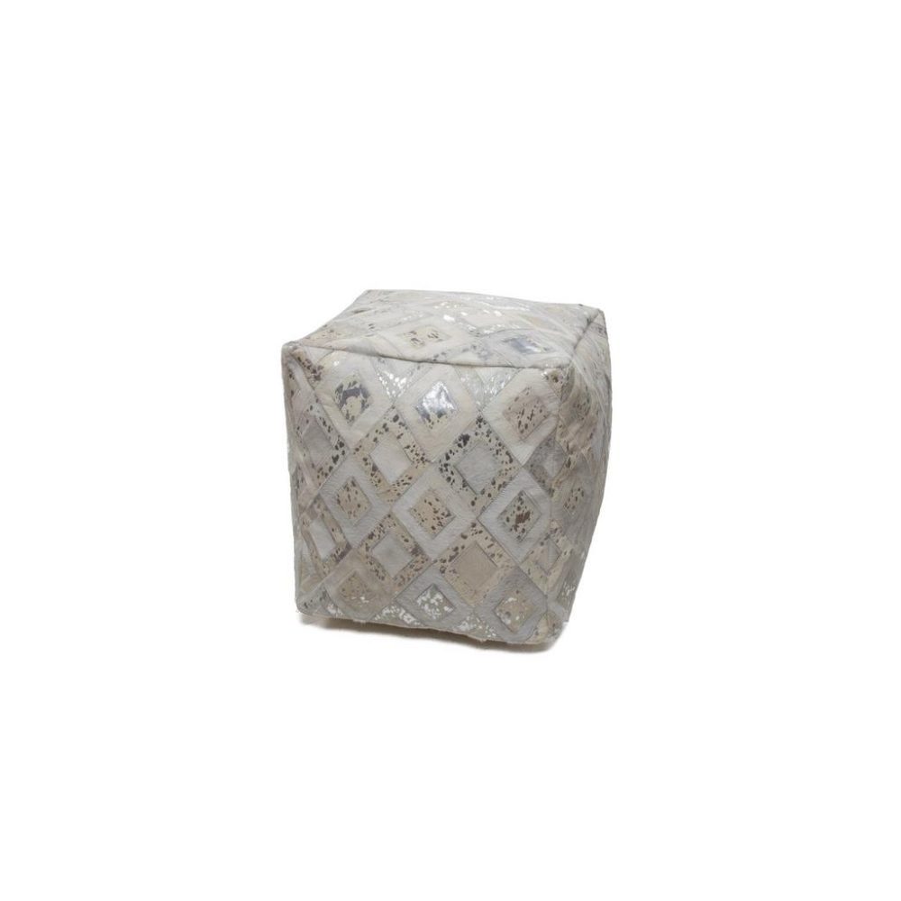 Pouf Dazzle 100 Creme, Grau, Silberfarben Leder 