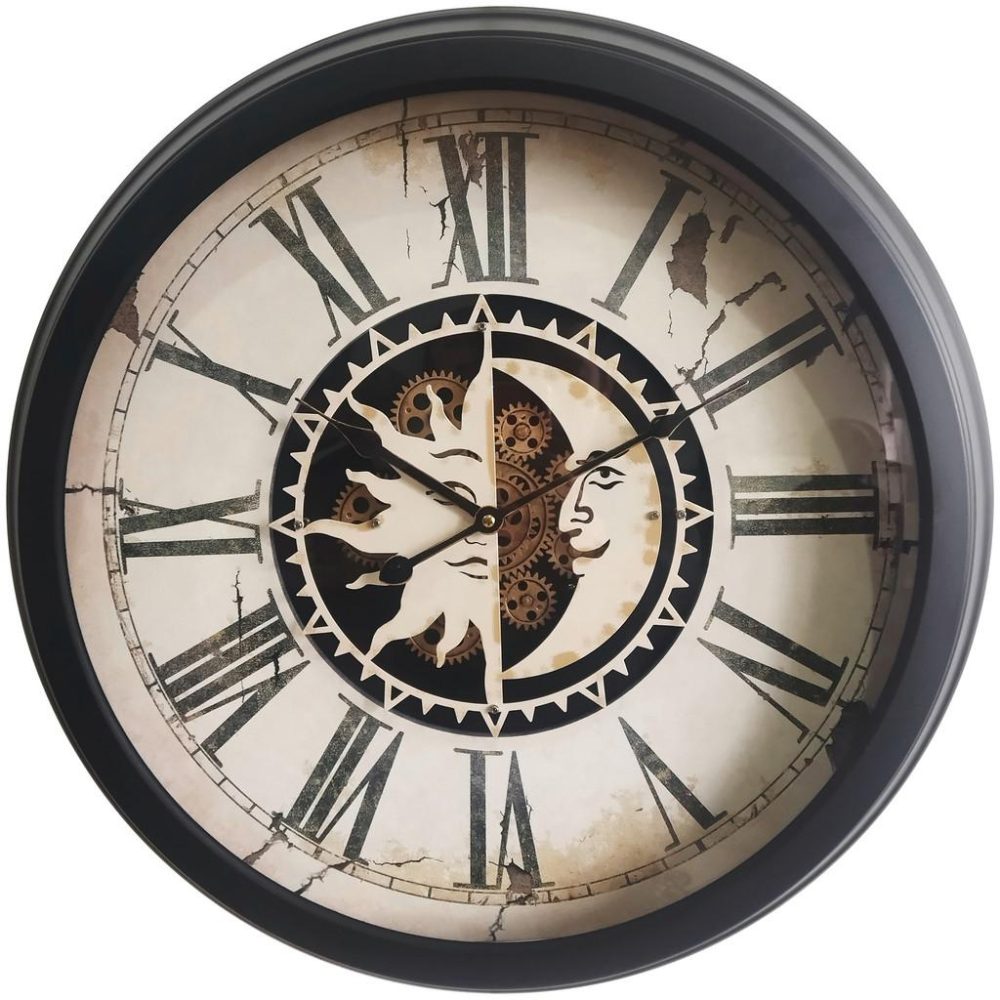 Wanduhr Sonne Mond In Schwarz/kupferfarben 