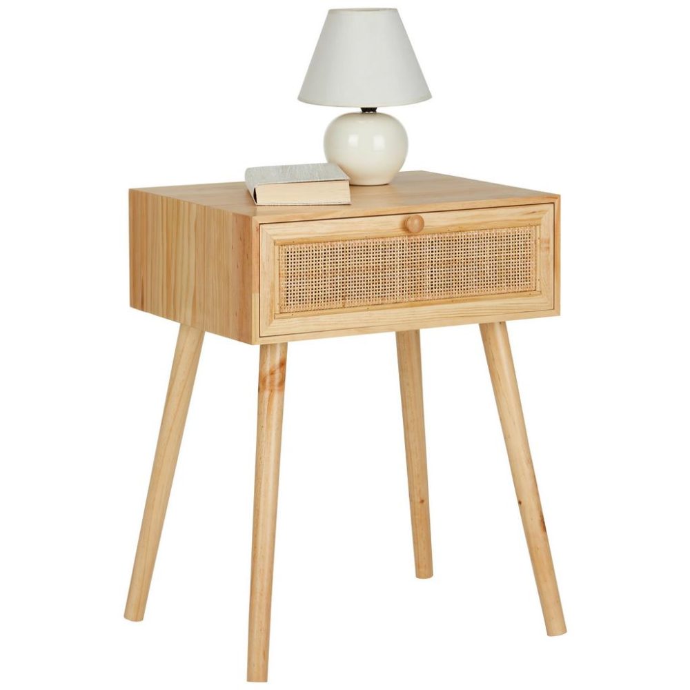 Nachtkästchen Aus Rattan/esche 45/58/35 cm furniert Esche Naturfarben 