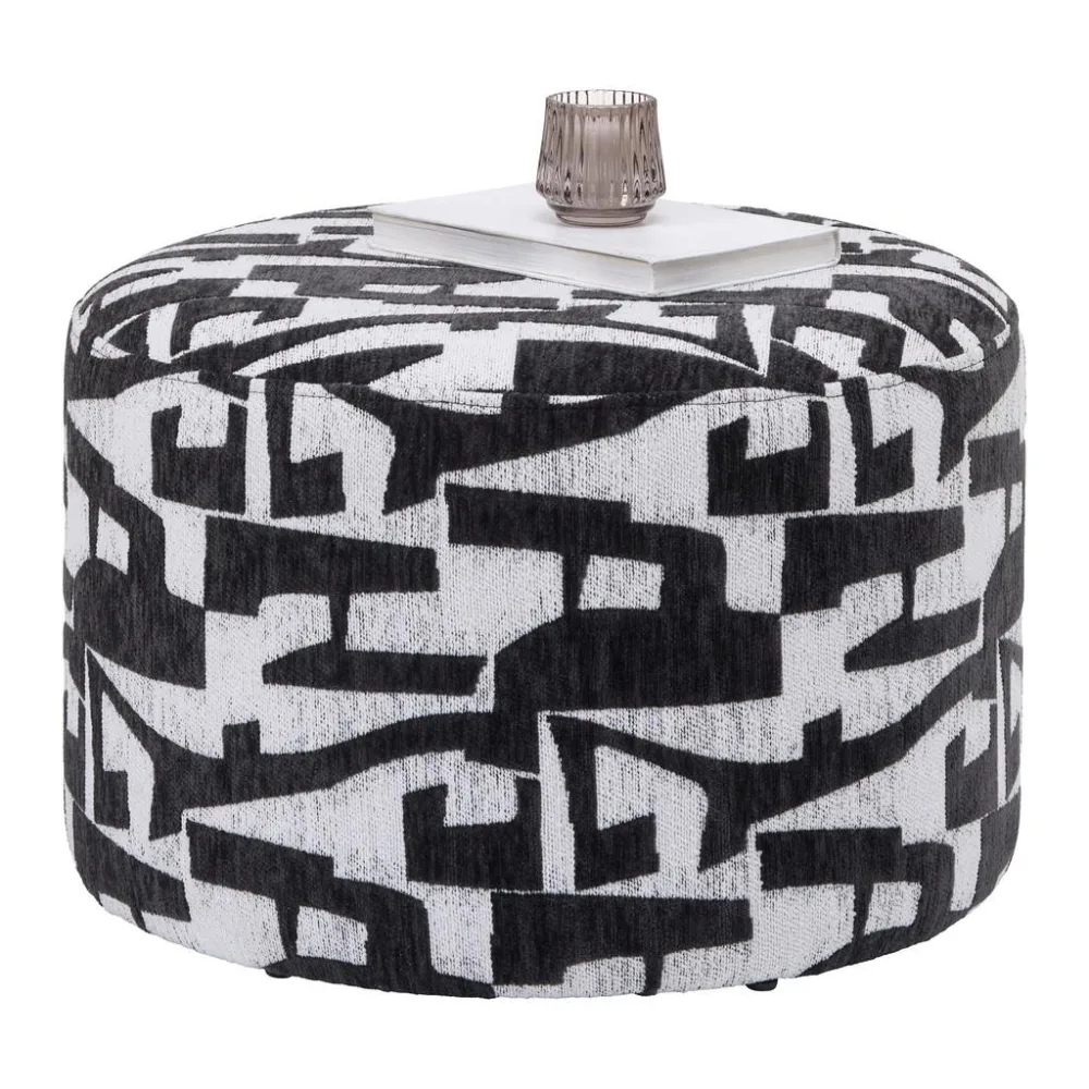 Hocker Mila -Trend- Schwarz, Weiss Textil, Holzwerkstoff 