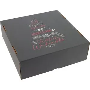 Stülpdeckelkarton Motiv International Christmas Tree, VE 25 Stk, Innenmaße 300 x 300 x 100 mm, anthrazit, ab 5 VE ratioform
