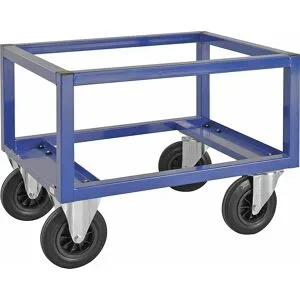 Paletten-Fahrgestell KM221, LxBxH 800 x 600 x 650 mm, blau, 2 Lenkrollen mit Stopp, 2 Bockrollen, ab 5 Stk Kongamek