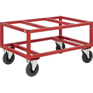 Paletten-Fahrgestell KM221, LxBxH 1200 x 1000 x 650 mm, rot, 2 Lenk- und 2 Bockrollen Kongamek